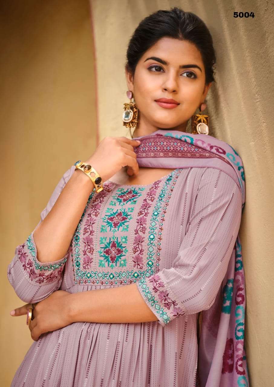 GULMAHOR VOL 2 PREMIUM LIVA TAG RAYON THREAD AND HANDWORK KURTI WITH PANT AND MUSLIN DIGITAL PRINT DUPATTA BY S3FOREVER BRAND 5004 C